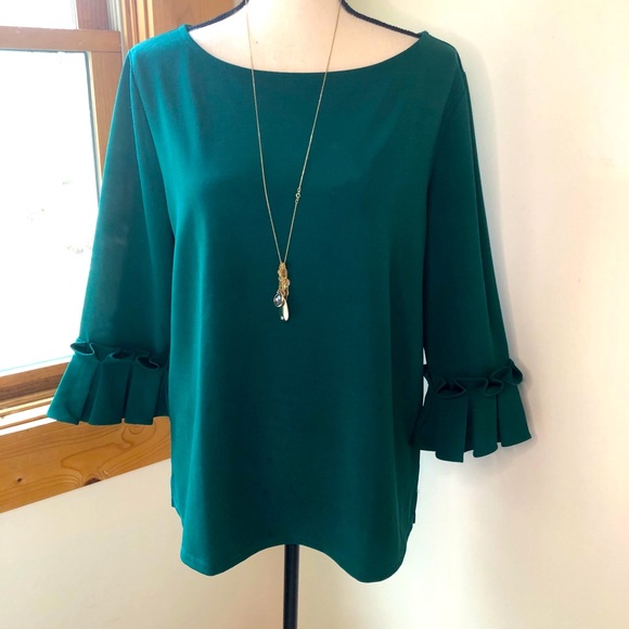 Ann Taylor Factory Tops - Ann Taylor Green Ruffled Sleeved Blouse Top Large